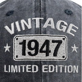 Vintage 1947 Limited Edition Hats for Men Women, 78th Birthday Decorations, Adjustable Embroidered 78 Year Old Baseball Cap Retirement Gifts for Dad Mom Black