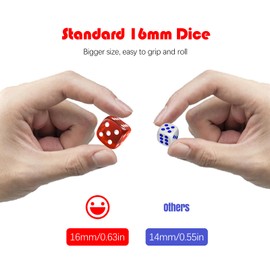 16 mm 6-Sided Dice Set, Six-Sided Dice, Opaque Acrylic Dice for Board Games, DND, MTG, RPG, Tenzi, Dice Games, Math Games (100 Pieces, Transparent, 10 Colours)
