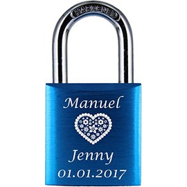 ♥ Love Goals Engraved Love Padlock with Engraving | Individual | Ideal Gift for Lovers & Couples | High-Quality Gift Packaging | Lock with 2 Keys | Anodised | M016. Green, Blue, Red & Purple, blue