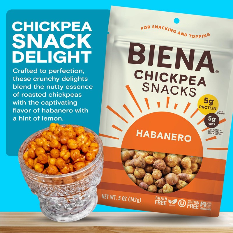 BIENA Chickpea Snacks - Crunchy Roasted Chickpeas - High Fiber
