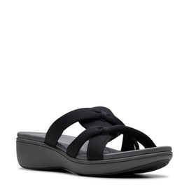 Clarks Women's Breeze Rae Cam Slide Sandal, Black/Grey Textile, 9