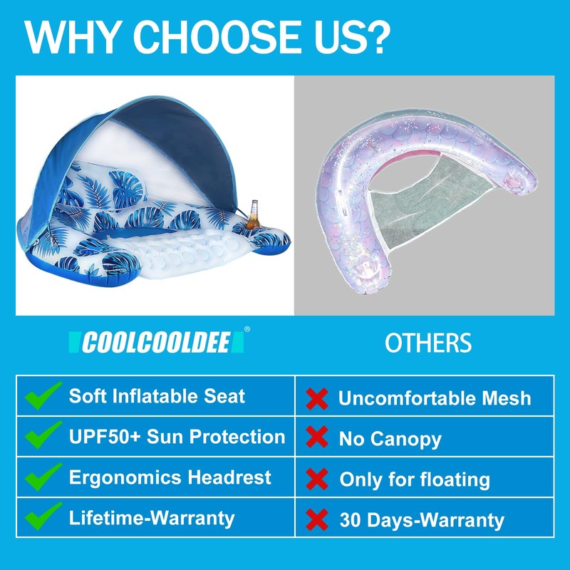 COOLCOOLDEE Pool Float with Canopy,Cup Holder - XL Pool Chair