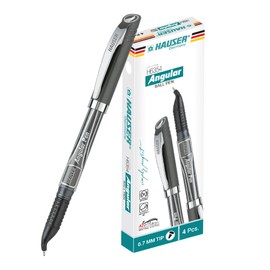 HAUSER Angular Pen - Precision 0.7mm Tip | Ergonomic Bent Design for Enhanced Writing Visibility | Ideal for Left-Handed Writers | Sleek Metallic Clip | Black Ink Fine Point Pen