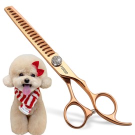 FOGOSP Rose Gold Titanium Chunkers Dog Grooming Scissors 7'' Professional Thinning Shears for Dogs Shih Tzu Teddy Pet Japanese 440C 70% Thinning Rate 18 Teeth(7,Chunker)
