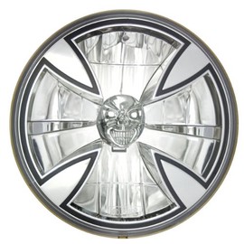 Adjure T70X00-SR 7" Iron Cross Skull Bulb Cover Motorcycle Headlight with H4 Bulb