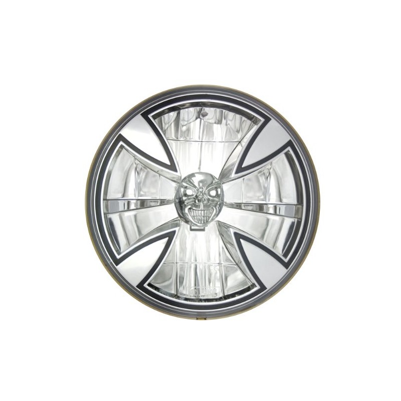 Adjure T70X00-SR 7" Iron Cross Skull Bulb Cover Motorcycle Headlight
