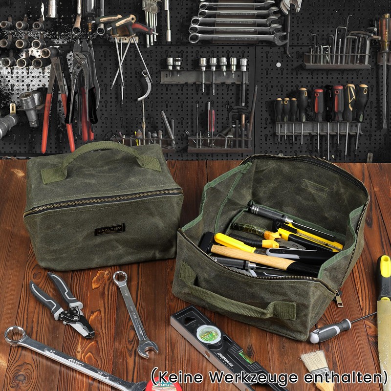 Canvas Tool Bag, Zippered Tool Pouch with Handle, 16 oz