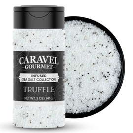 Black Truffle Salt for Seasoning and Finishing – Italian Salt with Truffle Oil that Adds Flavor to Popcorn and Fries – 5 oz Shaker by Caravel Gourmet