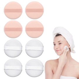 8 Stück große flauschige Puderquasten, ultraleichte, waschbare und wiederverwendbare Puderquasten,5,5 cm runde Puderquasten,Baumwoll-Puderquasten,Nass-und-Trocken-Make-up-Werkzeuge(Weiß/Hautton)