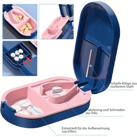 Pill Cutter for All Tablets, Small Tablet Cutter, Portable Pretty Pill Splitter, 2-in-1 Pill Splitter & Storage Compartment, Crusher for Tablets, Medication, Vitamins