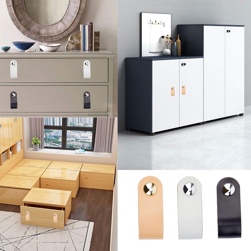 GORGECRAFT 6Pcs Leather Drawer Pull, Nordic Wardrobe Cabinet Door Handle,