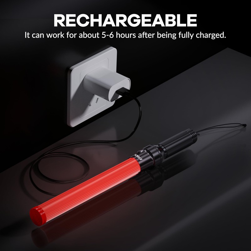 E-riding 2 Pack 16 Inch Rechargeable Traffic Wand, Red Traffic
