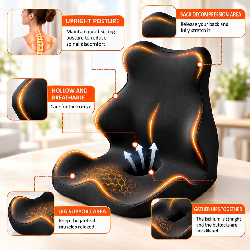 Ergonomic Memory Foam Seat Cushion for Office Chairs – Full