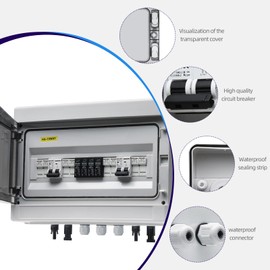 KERWINN PV Solar Combiner Box,50A 500V Junction Box IP65 Waterproof 4 String 4 in 2 Out PV Combiner Box for Solar Panel