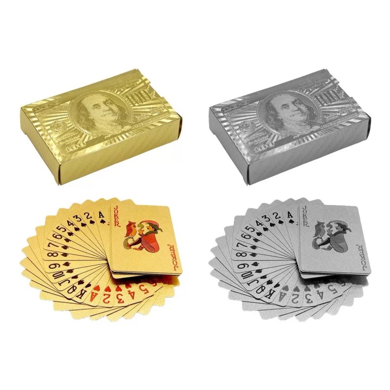 Show Me Baraja Naipes Impermeable Lámina Oro Y Plateado