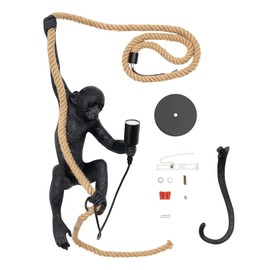 Creative Monkey Chandelier Vintage Resin Hemp Rope Monkey Pendant Light Fixture Pendant Lamp Wall Hanging Ceiling Lamp for Living Room, Bedroom, Office, Cafe (Pendant Light - Black)