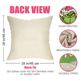 Fahrendom Merry Christmas Decorative Throw Pillow Covers 18x18 Set of 4, Green Magenta Xmas Max Dog Stink Stank Stunk Porch Patio Outdoor Pillowcase, Winter Holiday Sofa Cushion Case Home Decor