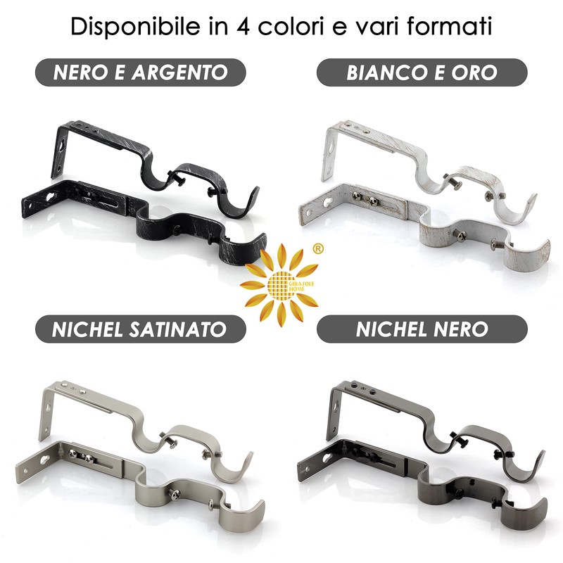 GIRASOLE HOME® 2 x Adjustable Double Curtain Pole Bracket, Heavy