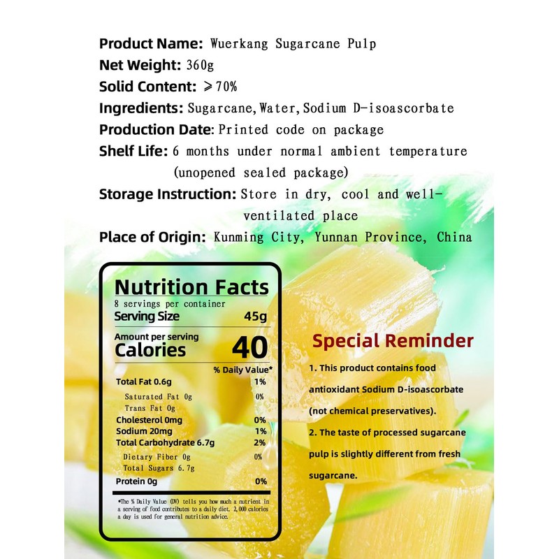 Sugar Cane（360g/12.7oz,1Pack/bag）Packaged Peeled Sugarcane Chunks Convenient and Easy-to-eat Sugar Cane