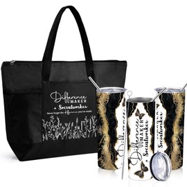 Sieral Social Worker Month Appreciation Gifts 20 oz Tumbler with Straw and Brush and Tote Bag Graduation Retirement Gifts for Women School Counselor Employee Coworker Volunteer(Purple)