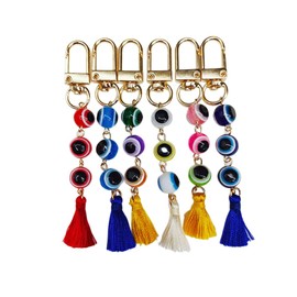 RIVEENY 6pcs Blue Evil Eye Keychain Charms Pendants Crafting Glass Keychain with Keyring Hanging Ornament Jewelry Accessories Amulet for Good Luck