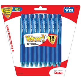 Pentel WOW! Retractable Ballpoint Pens, Medium Line, Blue Ink, 18-Pack (BK440BP18C)