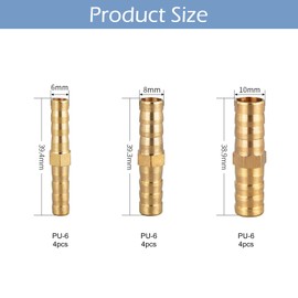 12 Pcs Brass Barb Hose Fittings,6mm 8mm 10mm Hose Connector,Straight Connector Coupler, Brass Barb Connectors for Air Pipe Air Line Fuel Line Water Pipe Hose Pipe Connectors for Air/Fuel/Water/Oil Hos