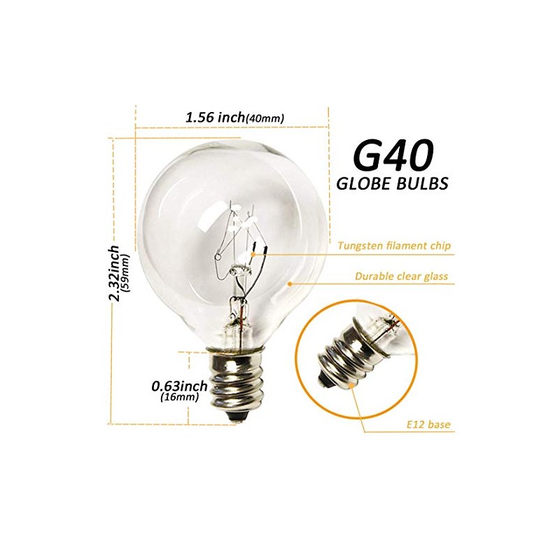 30 Pack of G40 Replacement Bulbs, 5 Watt G40 Globe