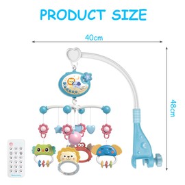 Aolso Baby Crib Toy, Baby Star Crib Mobile with Music and Lights, Cot Mobile Toy with Timing Function Projector and Remote Control, Baby Crib Toys for Boys Girls (Blue)