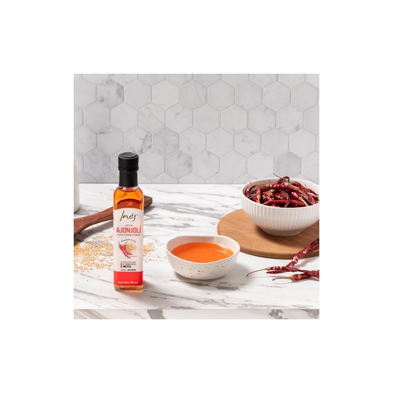Aceite de ajonjolí picante Inés. Con chile de arbol y