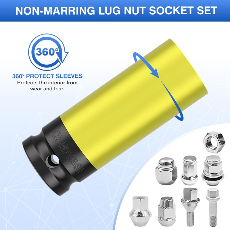 ZOYAKKI 1/2" Drive Wheel Protector Impact Socket,4 PCS Metric Size