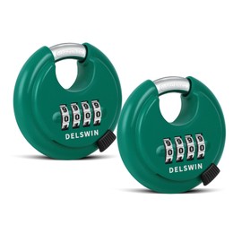 DELSWIN 4 Digit Combination Lock, Outdoor Combination Disc Padlock with 3/8" Shackle, Combo Pad Lock for Storage Unit,Trailer,Locker,Garage (Green,2Pcs)