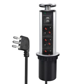 EXTRASTAR Retractable Desk Socket with 2 USB 3 Italian Sockets Table Tower Column with Protection for Kitchen Countertops Office