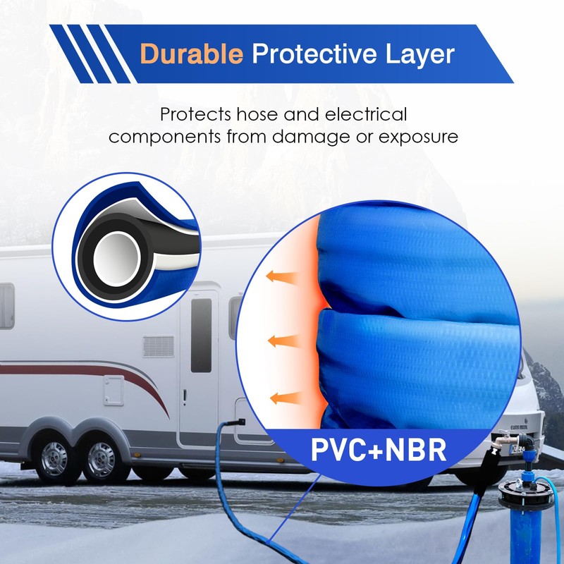 30FT RV Heated Drinking Water Hose -Temp Control, Features Water