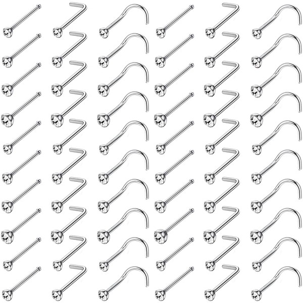 Milacolato 60-120 Pieces Stainless Steel Nose Stud Set for Men