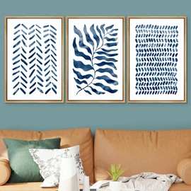 SIGNWIN Framed Canvas Print Wall Art Set Geometric Blue Floral Pastel Pattern Collage Abstract Shapes Illustrations Modern Art Decorative Colorful for Living Room, Bedroom, Office - 16"x24"x3 Natural