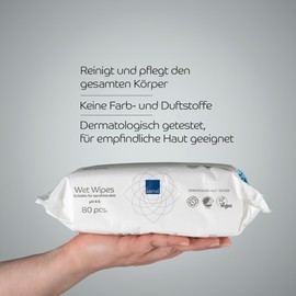 ABENA Wet Wipes, Extra Soft & Comfortable for Sensitive Skin, Moisturising Wet Cleaning Cloth Wipes for Babies and Adults, Dermatologically Tested, Unscented, 17 x 20 cm, Pack of 80