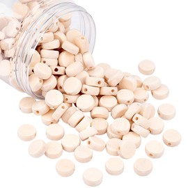 PandaHall 200pcs Natural Flat Wood Beads, 12.5mm(1/2 Inch) Wood Coin Beads Unfinished Round Wooden Slices Wooden Beads for Jewelry Craft Making Christmas Decor, Hole: 2mm