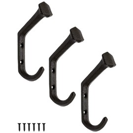 FUXXER 3 x Heavy Rustic Solid Iron Hooks Coat Hooks 11 x 2.1 cm Black Set of 3