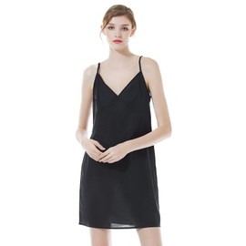 BEAUTELICATE Women's Slips Dress V-Neck Short Full Slip 100% Cool Cotton Underdress Underskirt Summer Straight Spaghetti Strap Nightdress Nghtie Chemise Black, S