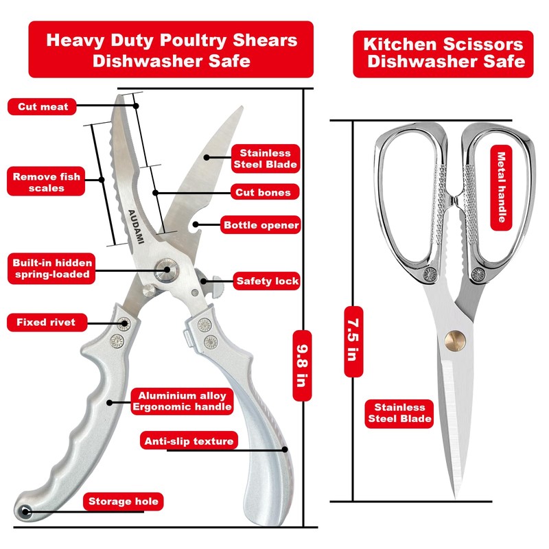 AUDAMI 2 Pack Kitchen Shears,Heavy Duty Stainless Steel All-Purpose Poultry