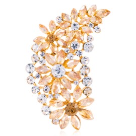 LAXPICOL Vintage Champagne Clear Austrian Crystal Flower Leaf Bouquet Clusters Large Big Brooch Pin for Women Wedding Broach