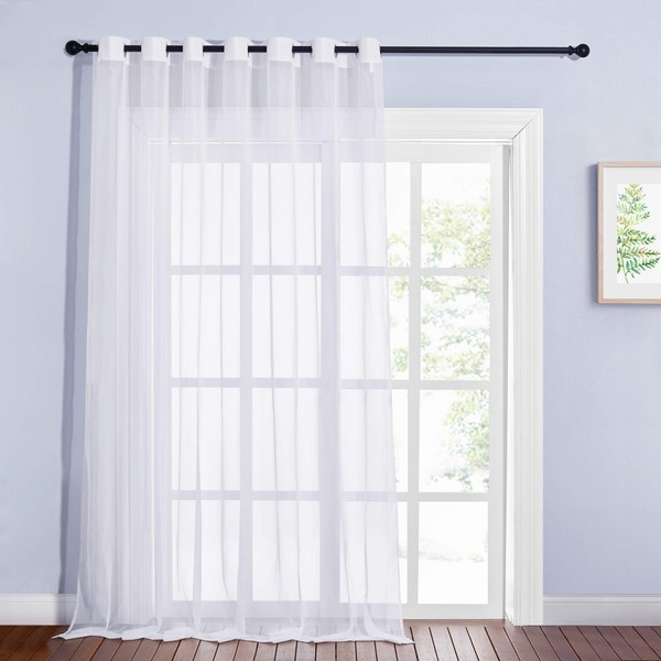 NICETOWN Sheer Curtain for Patio Door - Extra Wide Voile Curtain Drape Elegant Window Treatment for Sliding Glass Door (White, 1 Piece, W100 x L96 Inches)
