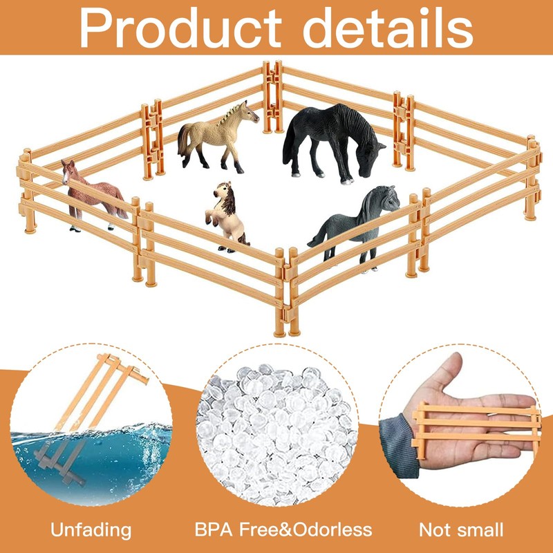Xrten 40Pcs Corral Fencing Panel Accessories, Playset with Horse Paddock