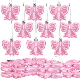 Lunmon 24 Pcs Christmas Pink Bow Hanging Ornaments 3D Coquette Bow Tree Decorations 2.8 Inches Pink Plastic Bowknot Hanging Decors with Rope for Xmas Tree Coquette Bachelorette Party Decor(Bowknot)