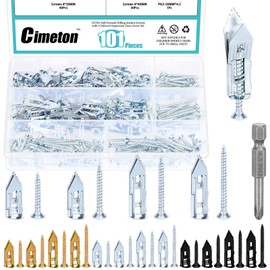 Cimeton 201PCS Self-Drilling Anchors with Screws Kit No Drill Or Holes in Wall for Hanging TV Shelf Strap Cabinet Decoration Fixing Curtain(Blue White Zinc)