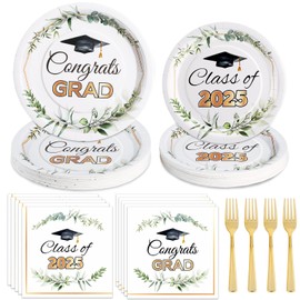 Cheery Land 100PCS Sage Graduation Plates Class of 2025 Party Supplies, Black and Gold Graduation Party Plates, Disposable Graduation Paper Plates and Napkins Sets for College Graduation Decorations