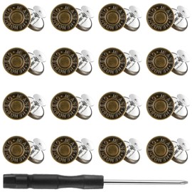 16 Sets Jeans Button Replacement, 17 mm Metal No-Sew Nailess Removable Buttons for Jeans, Thread Rivets Jean Buttons and Screwdriver, Easy Install Jean Button for Change Waist Size, Repair, Hold Tight