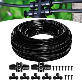 Maotong 100FT 1/4 inch New Quick-Connect Drip Irrigation Kit Distribution Hose Tubing for Garden Irrigation System (Includes 2 Pcs 6-Way Connector, 5 Pcs 1/4" Tee and 10 Pcs End Plugs)