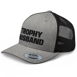 RIVEMUG Trophy Husband Curved Bill Trucker Hat Mid Crown Adjustable Funny Cap for Men Heather/Black